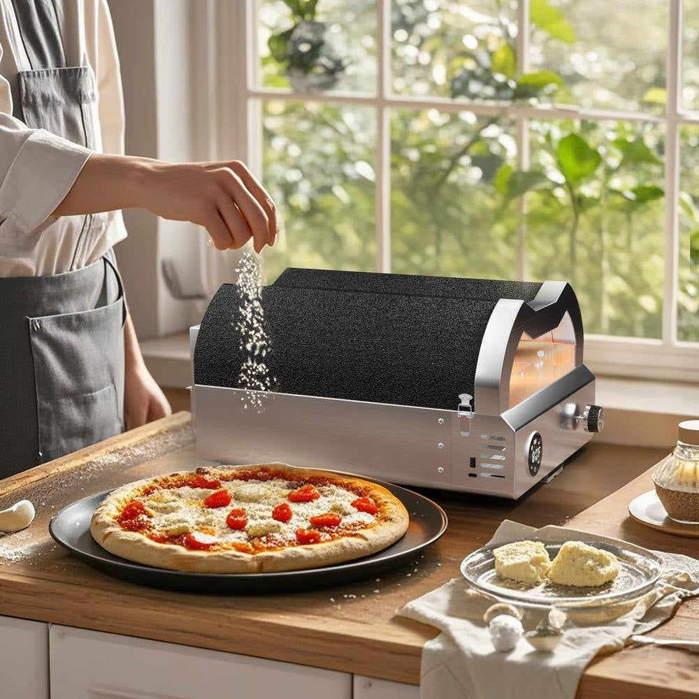 12 In. Propane Pizza Oven, Outdoor Pizza Oven in Black with Rotating Pizza Stone, Glove and Pizza Cutter
