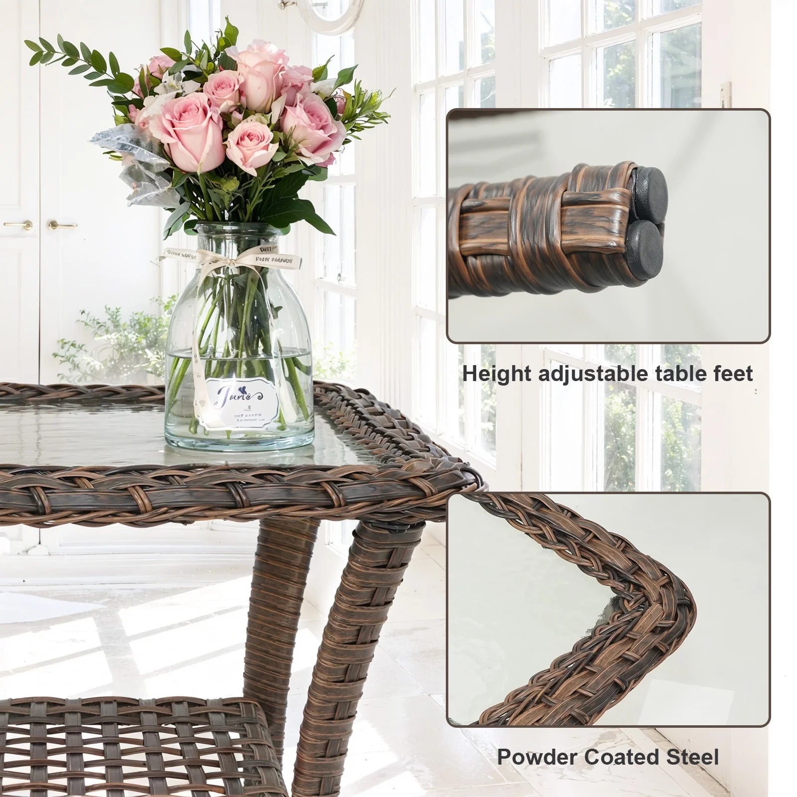 7 Piece Outdoor Patio Furniture Set, Patio Furniture Set with Fire Pit Table Rattan Wicker Patio Furniture Set, Brown Wicker & Beige Cushion