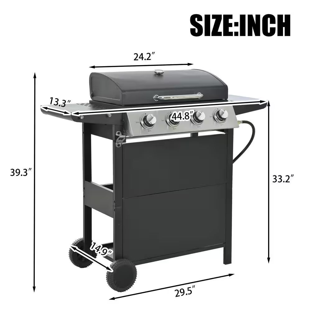 4-Burner Propane Gas Barbecue Grill with Stainless Steel Grill in Black
