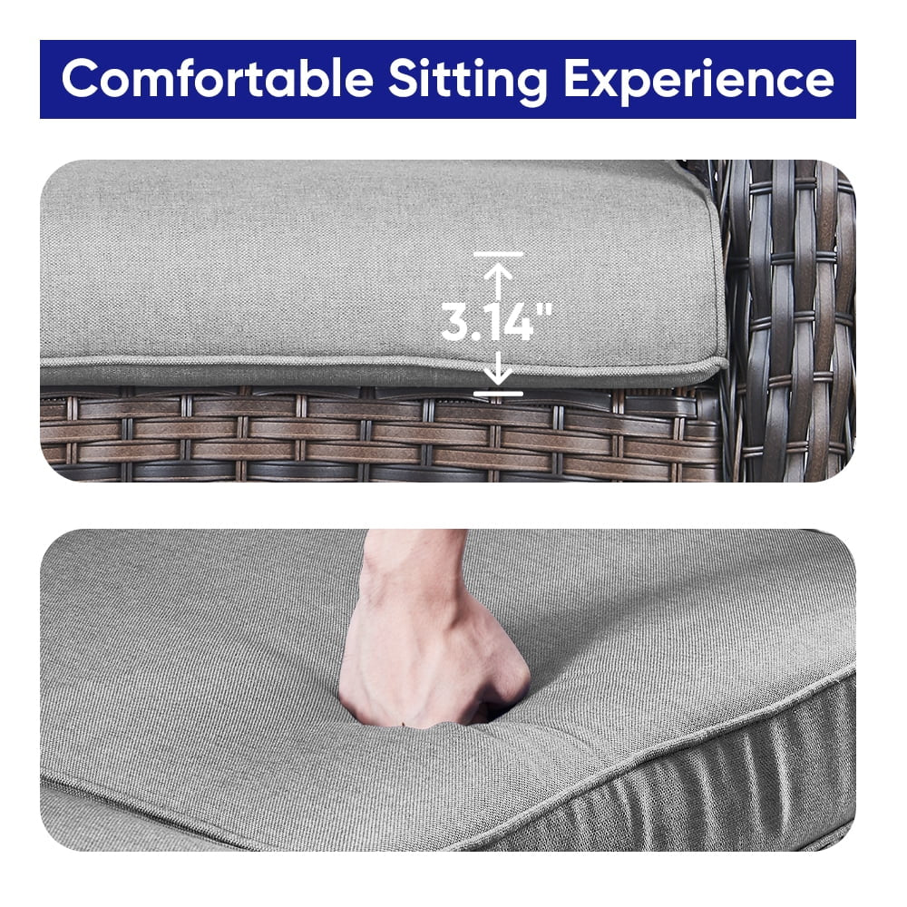 7 Piece Outdoor Patio Furniture Set, Patio Furniture Set with Fire Pit Table Rattan Wicker Patio Furniture Set, Brown Wicker & Beige Cushion