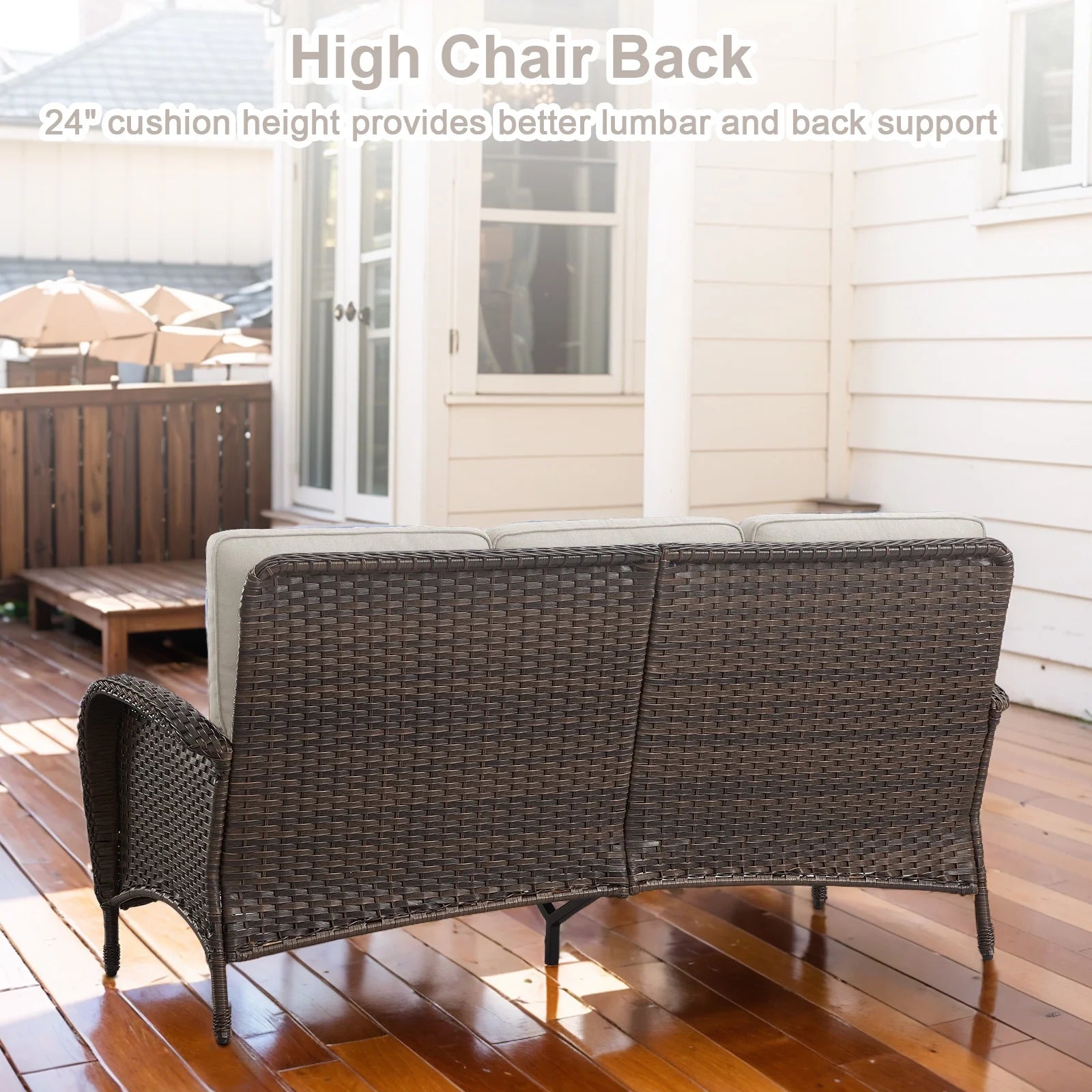 7 Piece Outdoor Patio Furniture Set, Patio Furniture Set with Fire Pit Table Rattan Wicker Patio Furniture Set, Brown Wicker & Beige Cushion