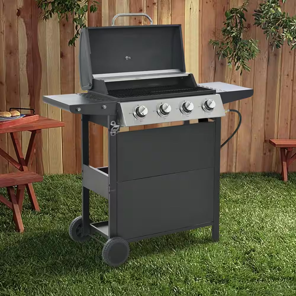 4-Burner Propane Gas Barbecue Grill with Stainless Steel Grill in Black