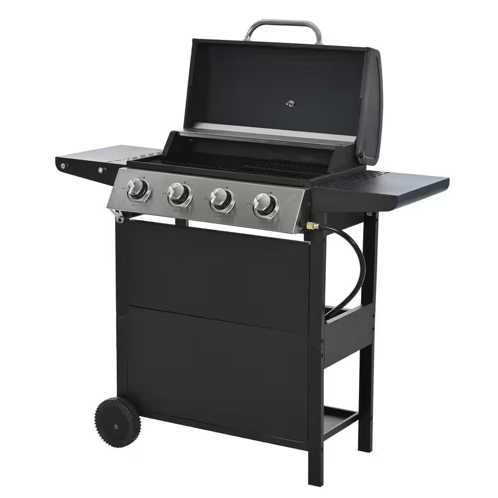 4-Burner Propane Gas Barbecue Grill with Stainless Steel Grill in Black