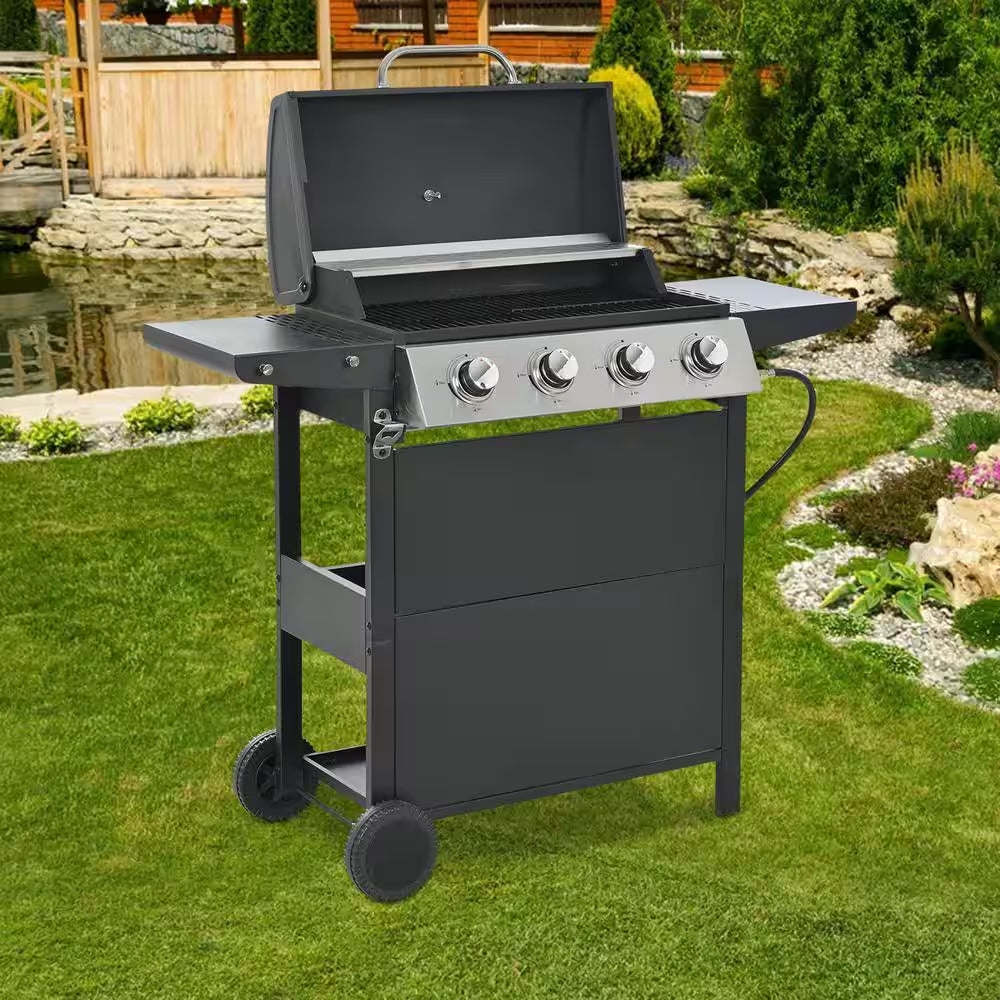 4-Burner Propane Gas Barbecue Grill with Stainless Steel Grill in Black